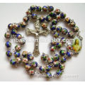 Blue Cloisonne Beads Rosary & Italy Relic Cross Crucifix Catholic Necklace